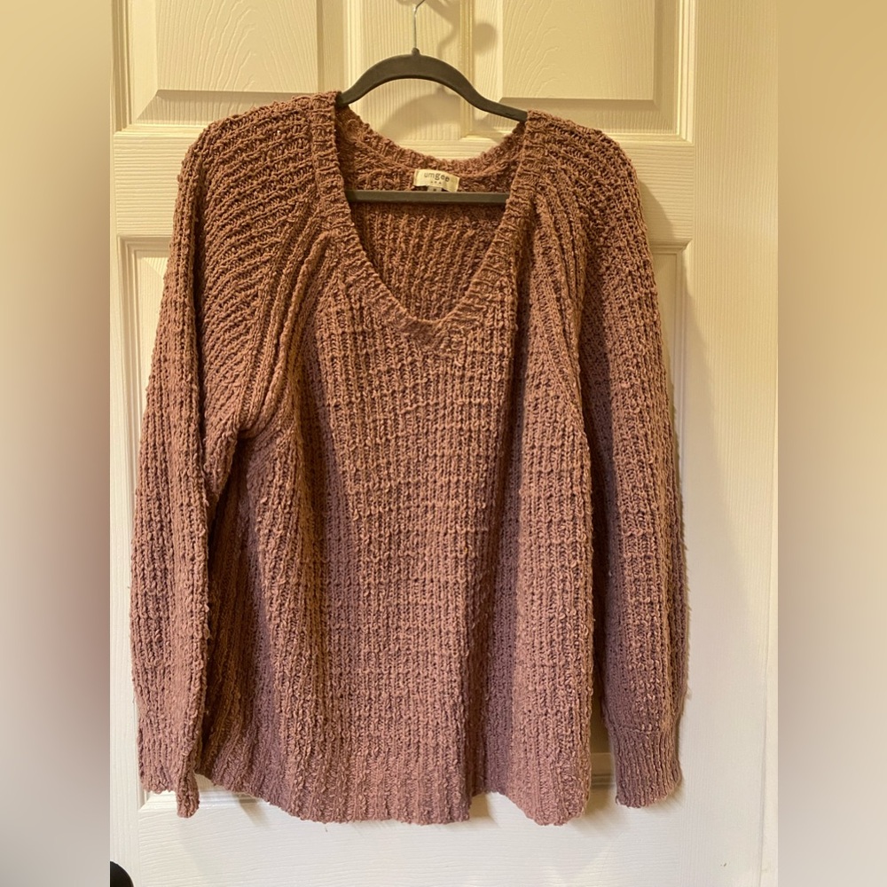 Umgee Mauve V-Neck Chunky Knit Sweater